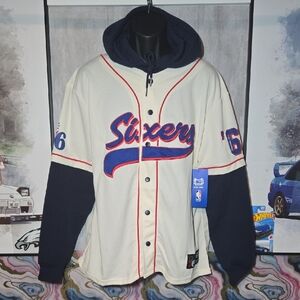 M Philadelphia 76ers NBA "Sixers" Cream and Navy Hooded Jersey